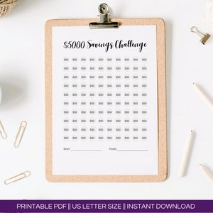 5000 Savings Challenge | 5K Savings Challenge | Savings Tracker Finance Printable