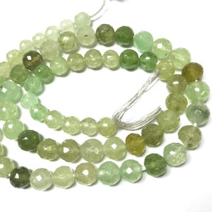 16” Graduated 5-7MM  Natural AAA+Gem Grade Hand Polished Grossular Green Garnet Diamond cut Round Faceted beads