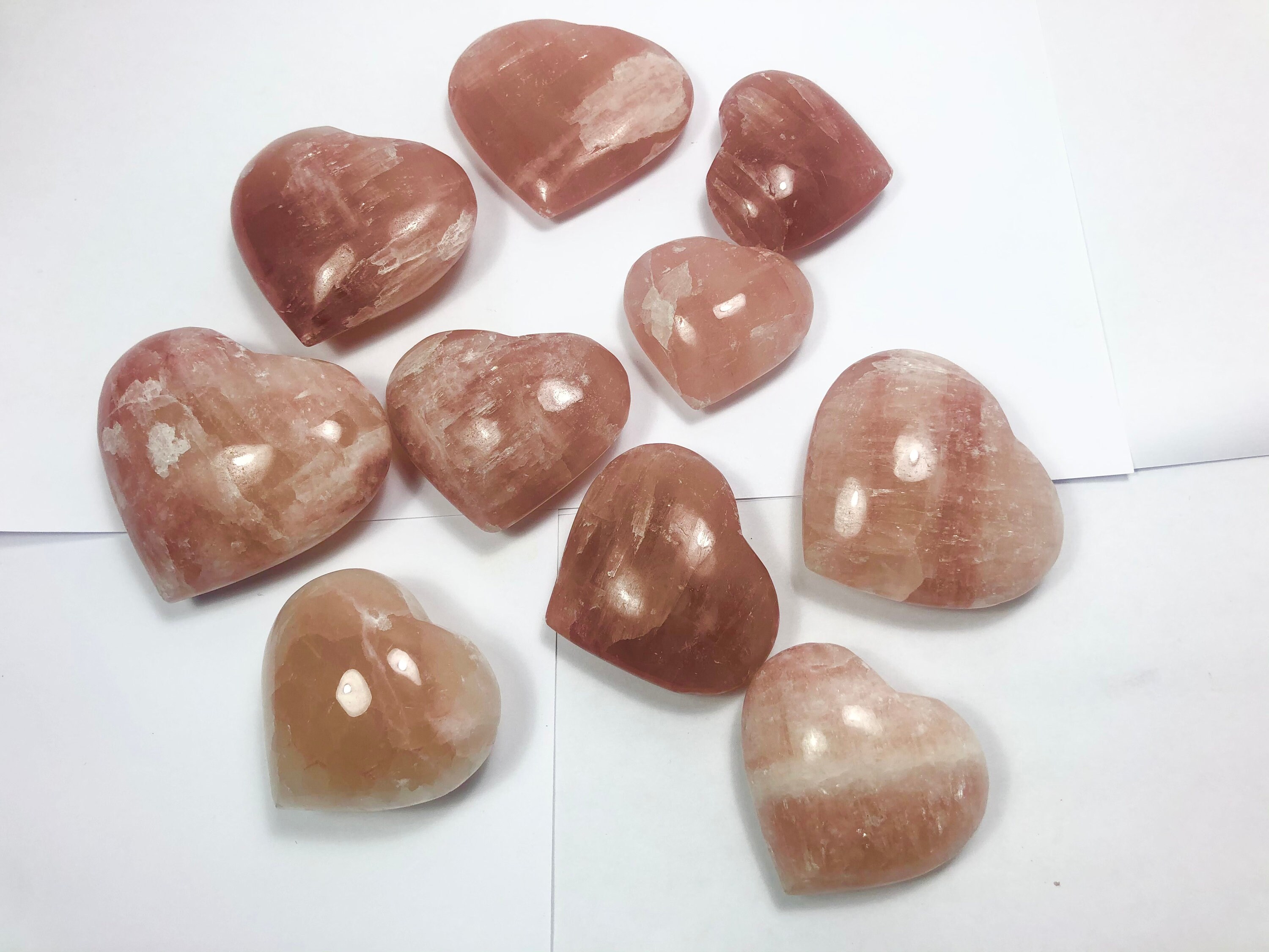 855 Grammes | 10 Pcs Lot Top Grade Strawberry Calcite Hearts Pakistan