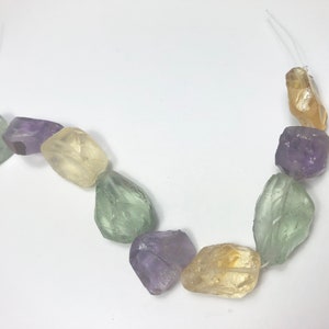 6” 9 PCS  Top Grade chunky Rough Cut Citrine Amethys & Green Amethyst  beads strand AMT412