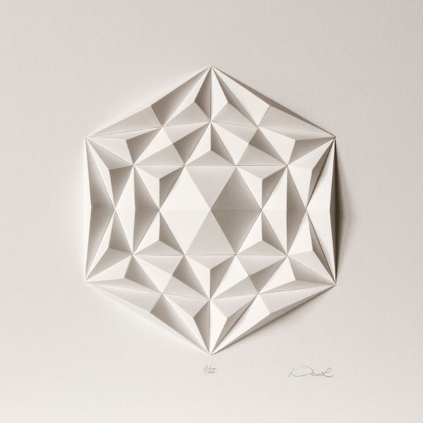 Au dessus de lit blanc brillant Hexagonal Triangle Mini abstrait Sculpture Origami décoration murale - papier géométrique mosaïque Relief pour salon-