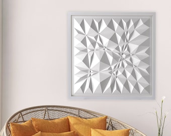 Geometric Art-White Paper Relief-Modern Minimal Sculpture-Abstract Wall Decor-By Kubo Novak-Original-Sketch-S88