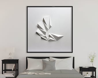 ABSTRACT WALL SCULPTURE Single Piece Living room art Wall Hanging Home Office First Wedding Anniversary White Modern Kubo Novak Pleat3w