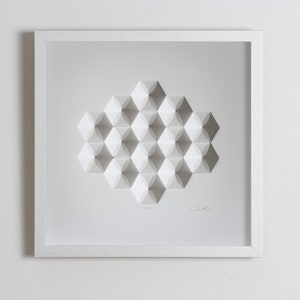 Living room art Wall Hanging Home Office Wall Sculpture Wall Art Geometric Modernist Minimal Origami White Abstract Decoration Framed in White Wood