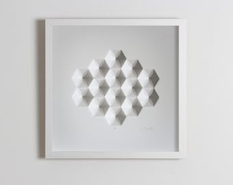 Geometric Origami 3D Wall Sculpture – Modernist White Abstract Art