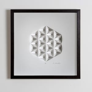 First Wedding Anniversary Living room art Wall Art Home Office Wall Sculpture Geometric Modernist Minimal Origami White Abstract Decoration Framed in Black Wood