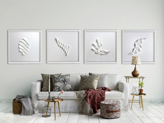 ENSEMBLE de 4 SCULPTURES MURALES Grand mur abstrait Art Living room Home  Office Origami Decor Object Art White Relief Gift Architect Pleat1234w -   Canada