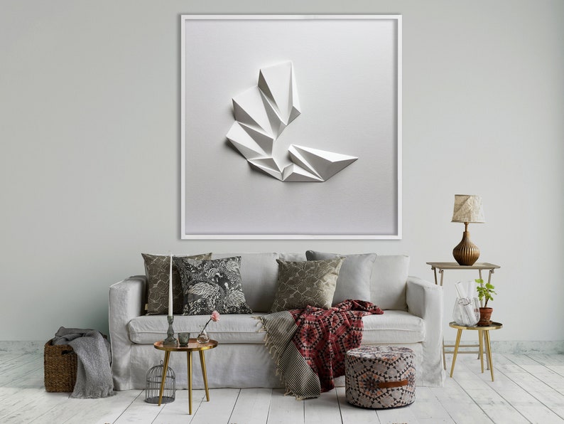 ABSTRACT WALL SCULPTURE Single Piece Living room art Wall Hanging Home Office First Wedding Anniversary White Modern Kubo Novak Pleat3w image 2