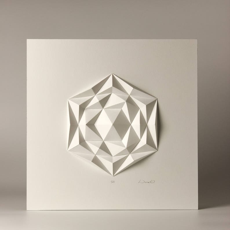 Icosa3M2 White Wall Art Folded Paper Crystal Mosaic Relief Modern Geometric Abstract Sculpture Created by Kubo Novak image 10