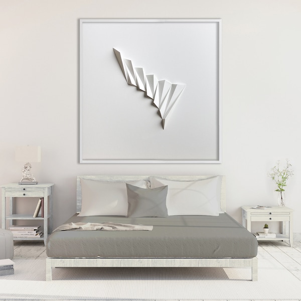 Living room art Wall Hanging - Home Office - Abstract Mini Wall Sculpture Decor Object - White Paper Relief - Modern-by Kubo Novak-Pleat1