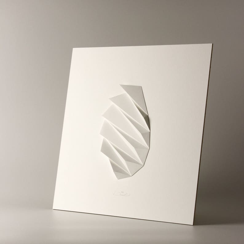 Living room art Wall Hanging Home Office Wall Sculpture Origami Abstract Decor Object Art White Paper Relief Gift Architect Pleat2 Unframed