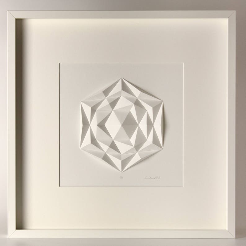 Icosa3M2 White Wall Art Folded Paper Crystal Mosaic Relief Modern Geometric Abstract Sculpture Created by Kubo Novak image 3