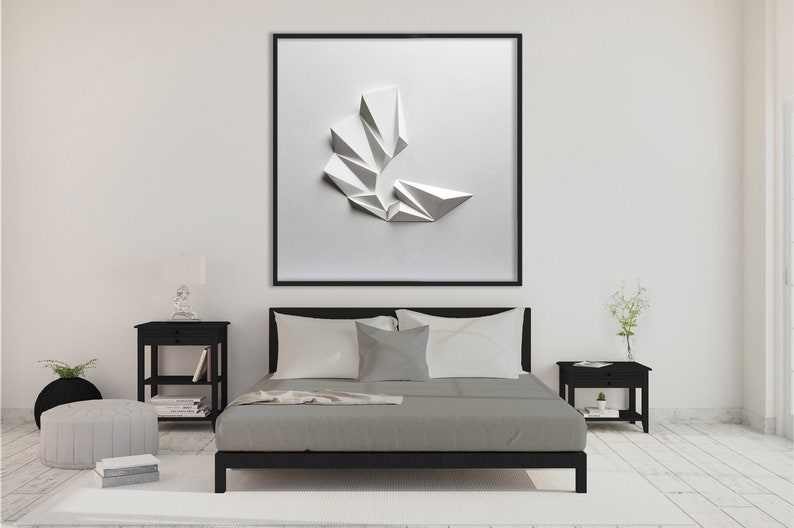 ABSTRACT WALL SCULPTURE Single Piece Living room art Wall Hanging Home Office First Wedding Anniversary White Modern Kubo Novak Pleat3w image 1