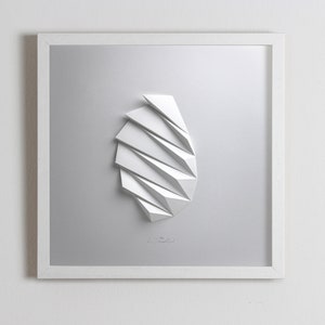 Living room art Wall Hanging Home Office Wall Sculpture Origami Abstract Decor Object Art White Paper Relief Gift Architect Pleat2 Framed in White Wood