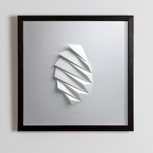 Living room art Wall Hanging Home Office Wall Sculpture Origami Abstract Decor Object Art White Paper Relief Gift Architect Pleat2 Framed in Black Wood