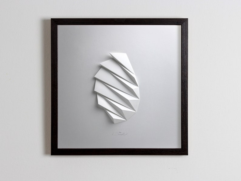 Living room art Wall Hanging Home Office Wall Sculpture Origami Abstract Decor Object Art White Paper Relief Gift Architect Pleat2 Framed in Black Wood