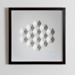 Living room art Wall Hanging Home Office Wall Sculpture Wall Art Geometric Modernist Minimal Origami White Abstract Decoration Framed in Black Wood