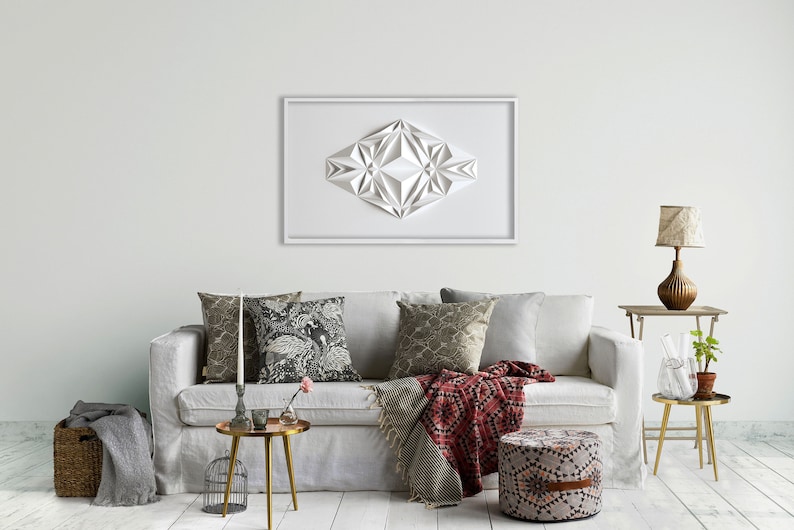 Living room art Wall Hanging Home Office Abstract Mini Wall Sculpture Decor Object White Paper Relief Modern-by Kubo Novak-Icosa222 image 1