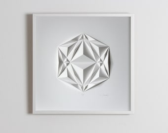 Living room art Wall Hanging - Home Office Wall Sculpture - Origami Abstract Decor Object Art White - Paper Relief - Gift Architect Icosa2