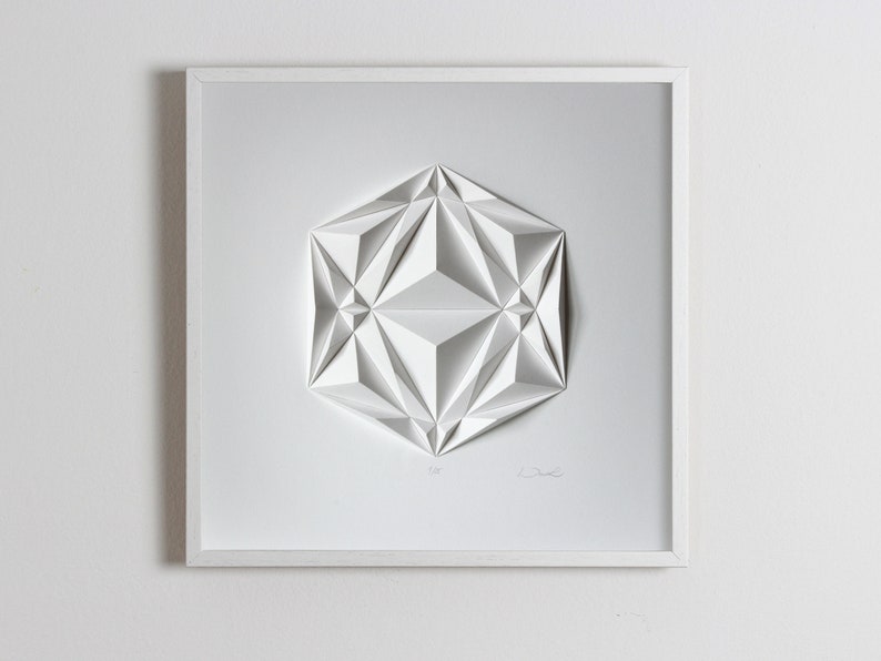 Living room art Wall Hanging Home Office Wall Sculpture Origami Abstract Decor Object Art White Paper Relief Gift Architect Icosa2 White