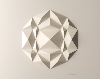 White Geometric Wall Decoration-Relief-Folded Paper Crystal Mosaic-Modern Geometric Abstract Sculpture-Created by Kubo Novak-DodecaF2