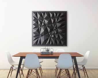 Black Geometric Art-White Paper Relief-Modern Minimal Sculpture-Abstract Wall Decor-By Kubo Novak-Original-Sketch-S88