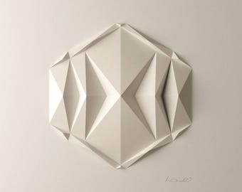 DodecaE1 White Wall Art Folded Paper Crystal Mosaic Relief Modern Geometric Abstract Sculpture Created by Kubo Novak