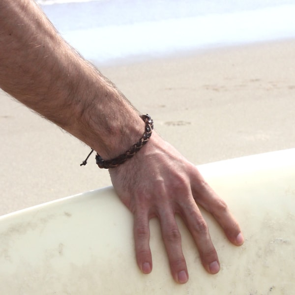 brown hand braided leather bracelet, leather bracelet, braided leather, tan leather, mens bracelet, leather, surfer bracelet men, dudes