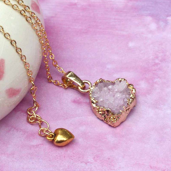 pink heart druzy pendant, druzy jewelry, heart druzy, druzy pendant, romantic jewelry, natural druzy, birthday gift, heart jewelry, druzy