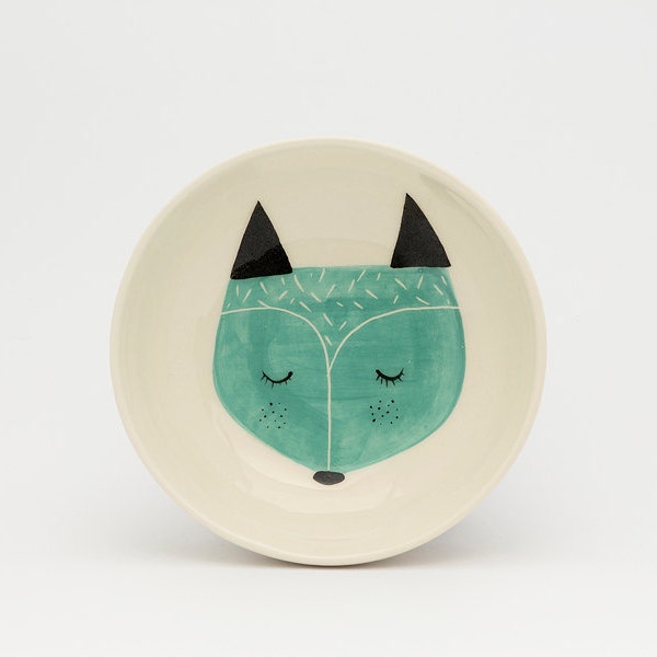 Ceramic serving bowl - white serving bowl - fox illustration - fox illustrated bowl - Baby shower gift - Valentine's gift  MADE TO ORDER
