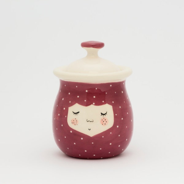 Ceramic kitchen jar - lidded jar - honey lidded jar - kitchen canister - sugar canister - face illustration - gift idea - MADE TO ORDER
