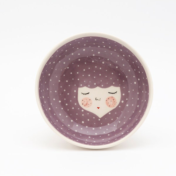 Purple serving bowl -  face illustrated bowl - ceramic bowl - unique gift - modern ceramics - Baby shower gift - MADE TO ORDER