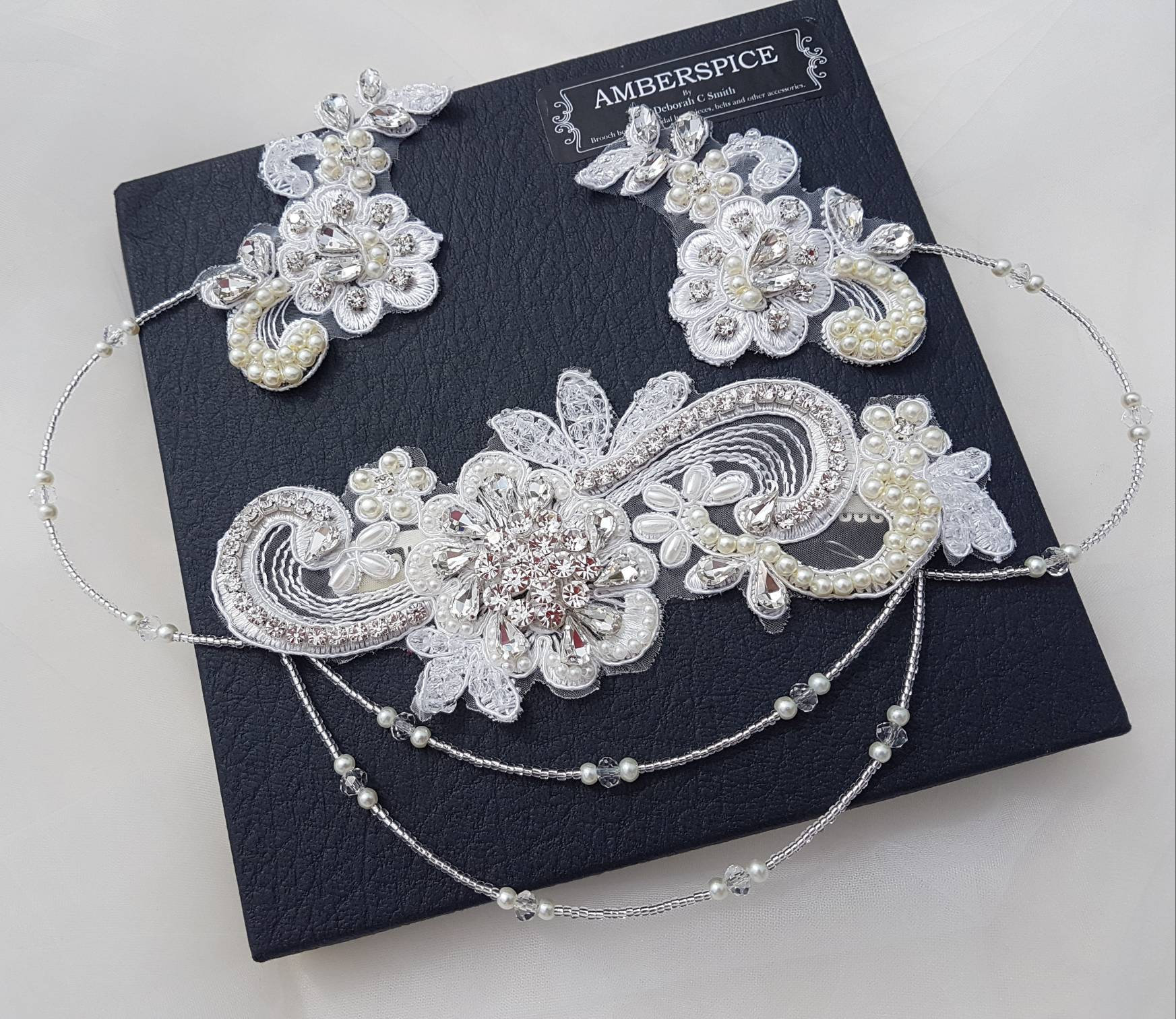 Handmade Lace Bridal Headpiece, Crystal Pearl Draped Wedding Hair Accessories