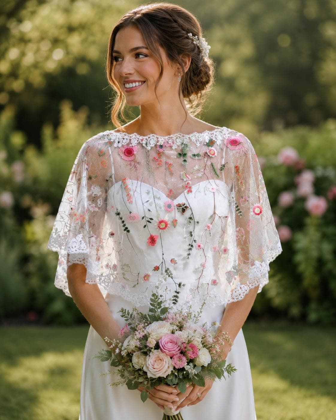 Embroidered Floral Bridal Bolero, Sheer Tulle Wedding Cover Up