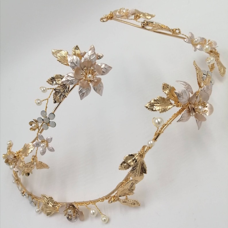 Bridal Headpiece Tiara Flower Vine Forehead Vine Gold Etsy