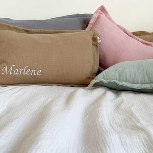 Cojines de sofá personalizados de muselina, cojines decorativos bordados con un nombre, varios colores y tamaños, 100% algodón