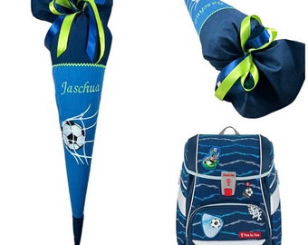 Schultüte "Soccer" , personalisierte Zuckertüte Fußball blau, mit Namen bestickt, Step by Step Soccer Lars & Ben, Jungen Schultüte aus Stoff