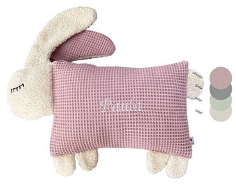 Kuscheltier Kissen "Hase" aus Waffelpique, mit Namen personalisiert,  in rosa, in Pastellfarben