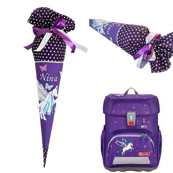 Schultüte "Pegasus" lila, personalisierte Zuckertüte mit Namen bestickt,  passend zu Step by Step Pegasus & Ergobag Bärgasus