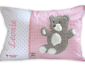 Namenskissen "Teddybär", inklusive Name,  Kissen mit Name, Babykissen, Kissen zur Geburt, Verschiedene Farben und Größen