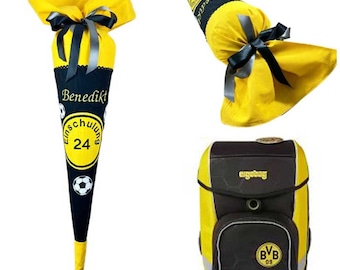 School cone "Dortmund", personalized sugar cone, embroidered with name, Ergobag BVB, football school cone, boys school cone, for 70 cm