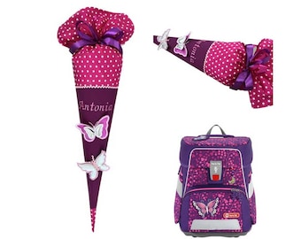 School cone "Butterfly" purple, personalized sugar cone Butterfly, embroidered with name, school cone fabric, suitable for Step by Step Butterfly