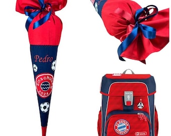 Cône d'école "Bayern", cône de sucre personnalisé, brodé du nom, Step by Step Mia San Mia, cône d'école de football, cône d'école pour garçons, pour 70 cm