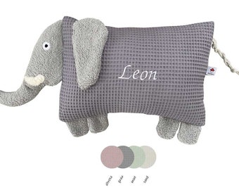 Coussin doudou "éléphant", en piqué gaufré, personnalisé avec prénom, cadeau de naissance, aux couleurs pastel