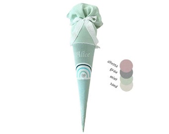 School cone "Rainbow" mint, sugar cone made of waffle pique, embroidered with name, in pastel colors, suitable for 70 cm