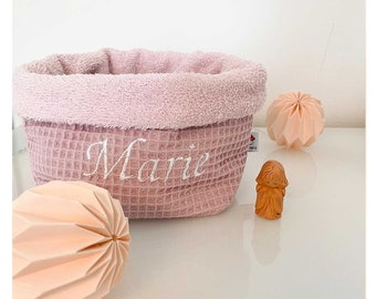 Utensilo made of waffle pique in two sizes, personalized with name, storage basket in pastel colors, embroidered basket