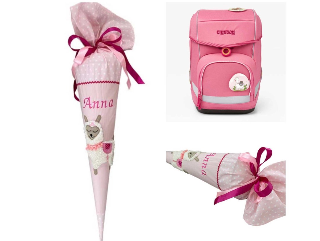 Glückspilz Schultüte Personalisiert – Aus Stoff, Mit Lama-Motiv, Rosa, Für Einschulung