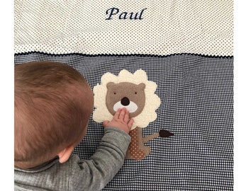 Krabbeldecke, Babydecke mit Namen, Kuscheldecke, mit Löwe, Öko-Teddy, verschiedene Größen & Farben