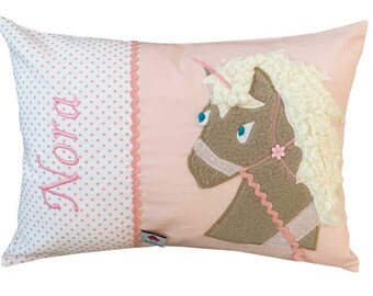 Namenskissen "Einhorn", inklusive Name,  Kissen mit Name rosa, Babykissen, Kissen zur Geburt, Verschiedene Farben und Größen