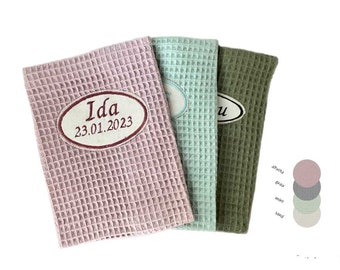 Personalized U-booklet cover | Waffle lpique & muslin | Pastel colors| DIN A5 | Examination booklet